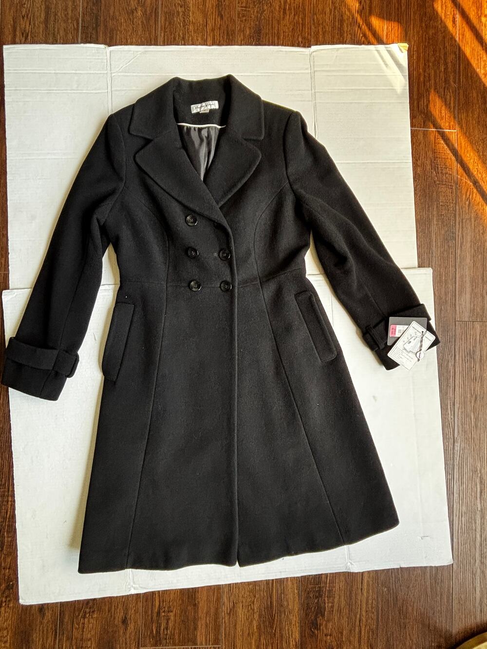 NWT  Preston & York Womens 4 Black Wool Blend Double Breasted Coat Dillard's